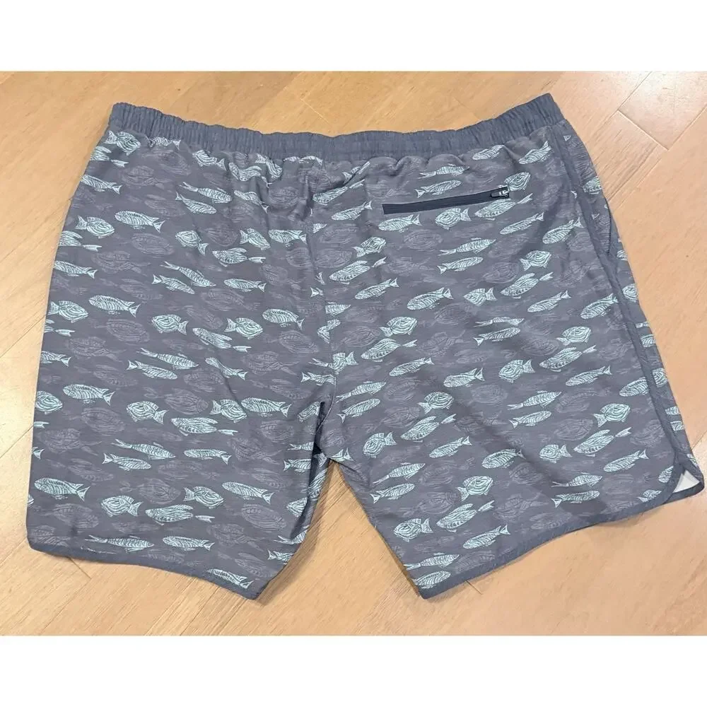 LL Bean Mens 3XL Fish Print Lined Performance Shorts Blue Gray Swim Hybrid EUC